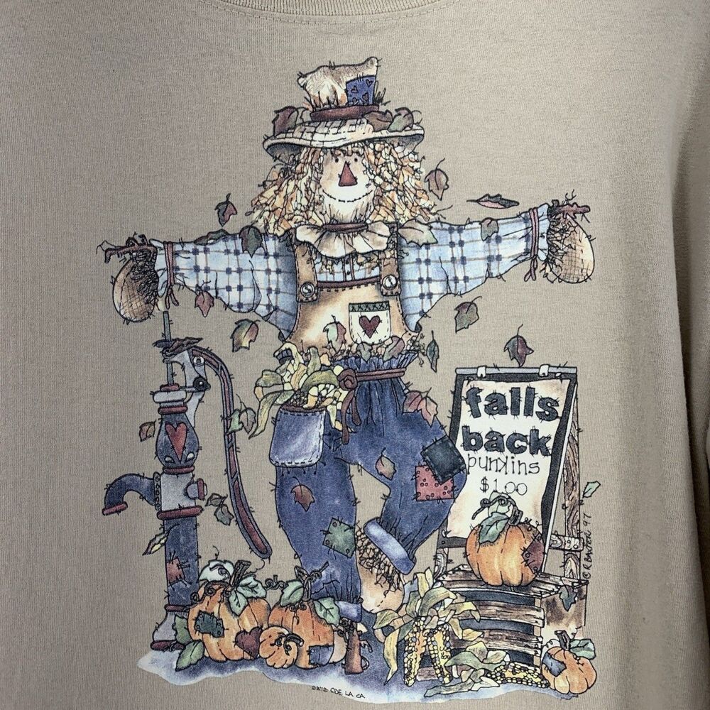 Vintage‎ Anvil Long Sleeve Crewneck Tshirt Fall Graphic Scarecrow USA 90’s Large - Picture 2 of 6